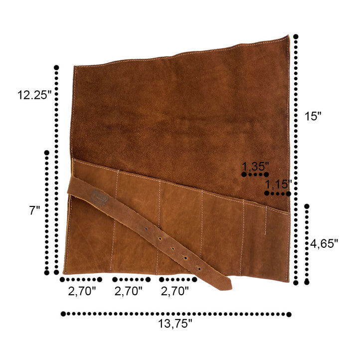 Hide & Drink's Large Tool Roll elegantly displayed showing its various features. This Portable Carry-On Pouch provides 6 slots ideal for organizing woodworking tools. Made from waxed canvas and full grain leather variations, this artisan piece reflects the excellence of hand-cut, hand-sewn craftsmanship, proudly made in La Antigua Guatemala & Oaxaca Mexico.