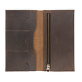 Open layout of the Hide & Drink Large Wallet for Passport with Credit Card Slots, displaying its full grain leather texture and several card slots, handmade in La Antigua Guatemala & Oaxaca Mexico.