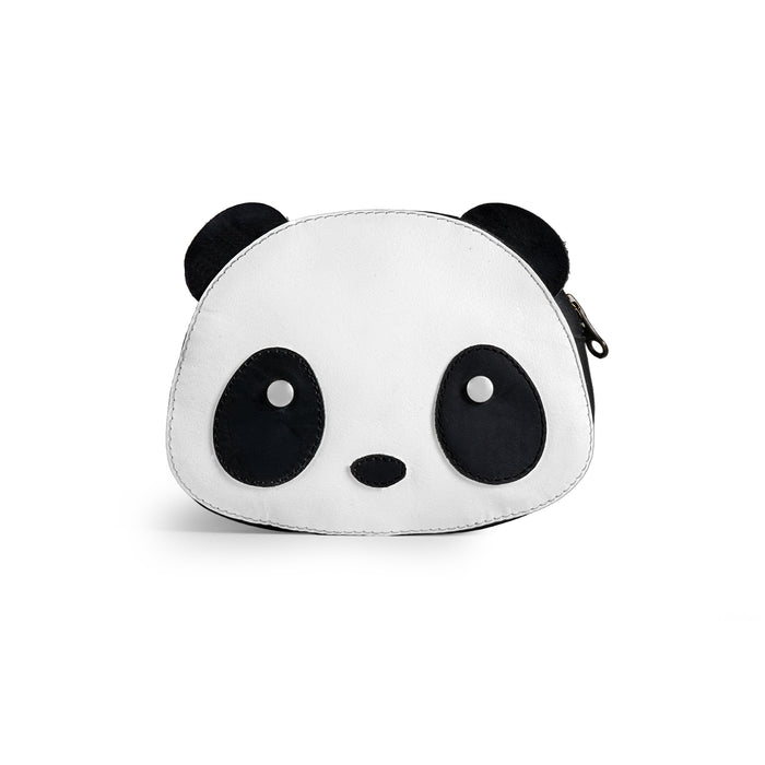 The Panda Head Shape Wallet by Hide & Drink features a cute panda face design, perfect for storing cash, cables, cards, and travel accessories. Made from Full Grain Leather, this artisan wallet showcases small batch production, hand cut, hand sewn details and is fire branded, embodying craftsmanship from La Antigua Guatemala & Oaxaca Mexico.
