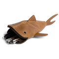 The Hide & Drink Leather Shark Pouch is a fun and functional zippered coin pouch filled with markers. This versatile change bag, designed in the shape of a shark, serves as a perfect pencil purse, scissors case, or shark shaped cable holder. Crafted from full grain leather, it features small batch production techniques, is hand cut, and hand sewn by artisans in La Antigua Guatemala & Oaxaca Mexico.