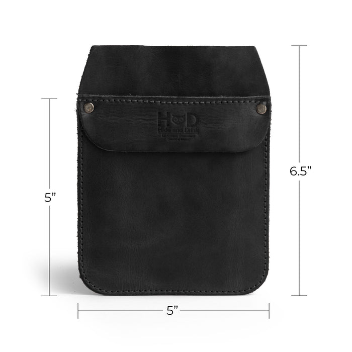 Side view of the Hide & Drink Leather Work Pocket, showcasing its thickness and stitching detail. This quality Leather Work Pocket is handcrafted to be a reliable companion for your job tools and office essentials.