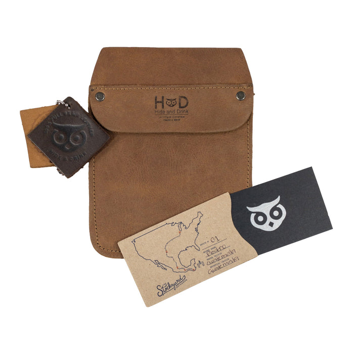Hide & Drink Leather Work Pocket, a sleek full grain leather organizer designed for tools and pens, perfect for quick access in your jeans back pocket. This stylish and durable Work Pocket Organizer for Tools/Pens is ideal for job tools, office & work essentials. Hand cut and hand sewn in small batch production, featuring fire branding, this artisan piece is handmade in La Antigua Guatemala & Oaxaca Mexico.