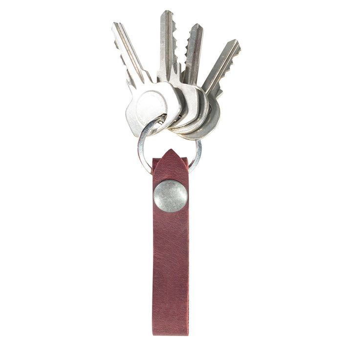 Hide & Drink Loop Keychain featuring a rich red design, perfect for organizing keys. This rustic keychain with belt loop is handmade from full grain leather, exemplifying artisan craftsmanship from La Antigua Guatemala & Oaxaca Mexico.