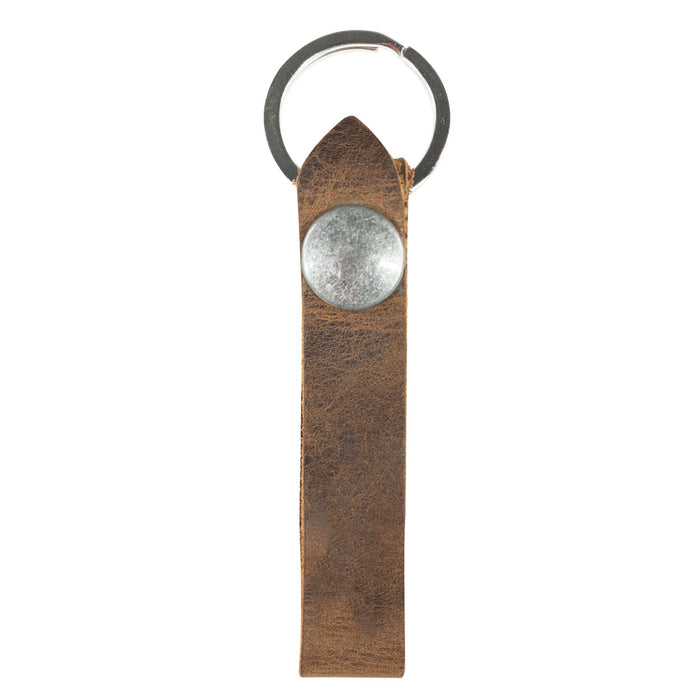 Hide & Drink Loop Keychain displaying an elegant design with a secure ring for keys. This rustic keychain with belt loop comes from small batch production, crafted from full grain leather by skilled artisans in La Antigua Guatemala & Oaxaca Mexico.