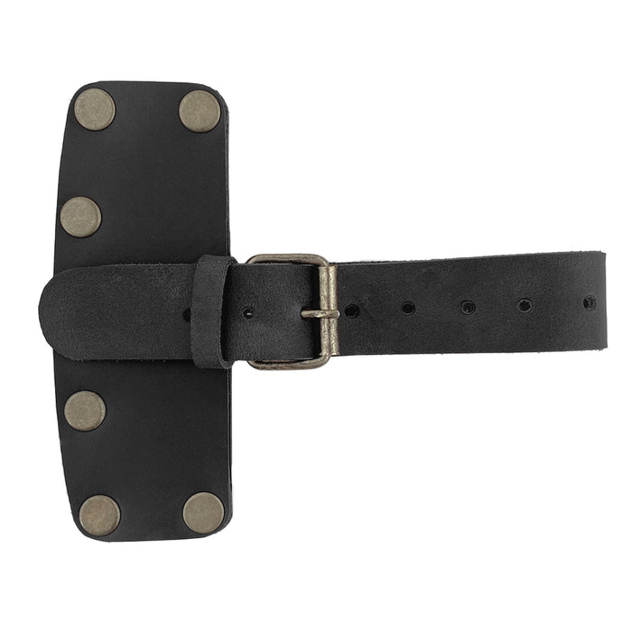 Lumberjack Axe Head Sheath by Valhalla Gear in a stylish black finish. This Handmade from Full Grain Leather - Protector Case is designed for blade safety, perfect as a camping accessory. An essential item for lumberjack outdoor work, crafted in a small batch, hand cut, hand sewn, fire branded, this Artisan piece is made in La Antigua Guatemala & Oaxaca Mexico.