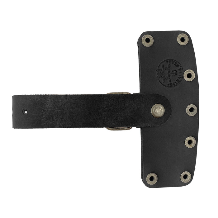 Lumberjack Axe Head Sheath by Valhalla Gear, showcasing its functional design. This Handmade from Full Grain Leather - Protector Case offers blade safety, making it an excellent camping accessory. Essential for lumberjack outdoor work, this Artisan product is meticulously hand cut, hand sewn, fire branded, and proudly made in La Antigua Guatemala & Oaxaca Mexico.