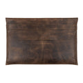 Front view of the MacBook Slim Case from Hide & Drink, crafted from durable full grain leather. Ideal for MacBook Air/Pro 13 Inch with M1 Chip, it combines rustic elegance with artisan craftsmanship, including hand cut and hand sewn elements, made with love in La Antigua Guatemala.