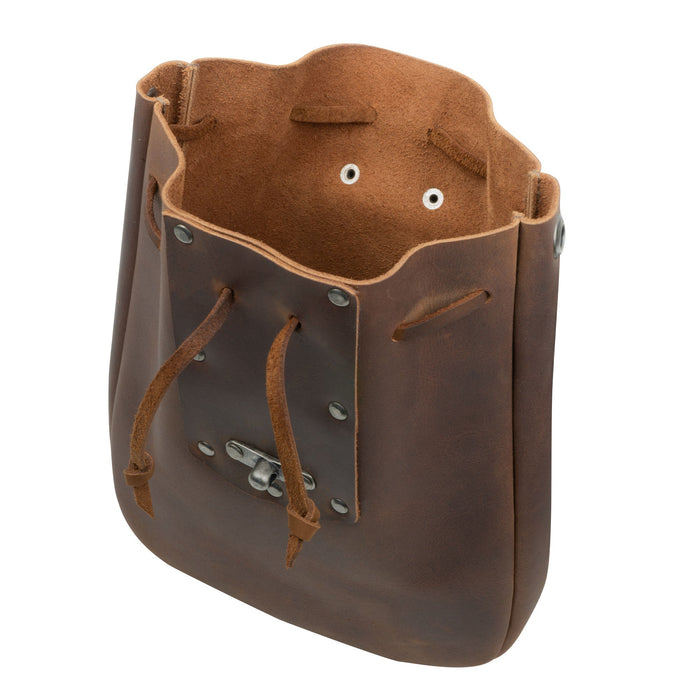 Interior view of a Full Grain Leather Medieval Style Belt Bag by Valhalla Gear, highlighting its thoughtful design. This Waist Bag serves as a functional Camping Pouch for Essentials and reflects Artisan craftsmanship, thanks to Small Batch Production, Hand Cut, Hand Sewn, and Fire Branded methods, proudly handmade in La Antigua Guatemala & Oaxaca Mexico.