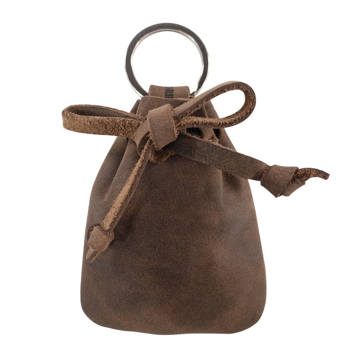 The Mini Medieval Pouch Keychain from Hide & Drink features a tiny bag with keyring design; perfect for keeping essentials secure. Crafted from full grain leather, this versatile coin pouch combines function with artisan, hand-cut, and hand-sewn techniques from La Antigua Guatemala.