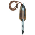Showcasing Hide & Drink's Mini Pen Holder, this image features a pen secured in a Full Grain Leather Lanyard Pen Holder. A practical addition to any Office Supplies collection, it also serves as a stylish Bookworm Accessory. Each piece is handmade in La Antigua Guatemala, emphasizing quality in small batch production with hand cut and hand sewn finishes.