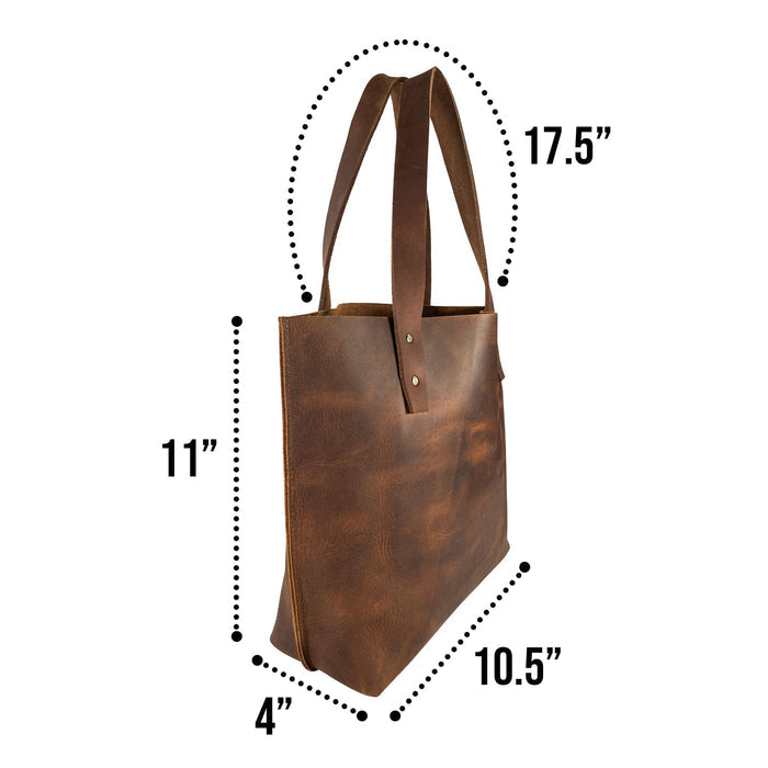 Dimensions of Heather's Minimalist Shoulder Bag, highlighting its practical size for daily use. This durable Minimalist Handbag Vintage Purse with Handle is expertly crafted from Full Grain Leather, artisanal and unique, handmade in La Antigua Guatemala.