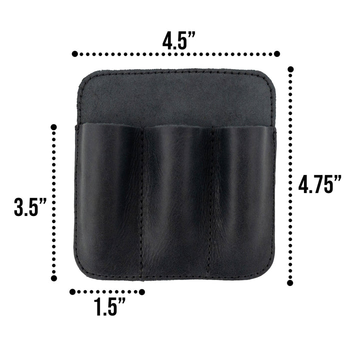 Close-up of dimensions on the Hide & Drink Minimalist Tool Pocket, emphasizing its compactness. Made from high-quality Full Grain Leather, this Tool Pocket Pouch is a result of artisan craftsmanship from La Antigua Guatemala, supporting StockyardX's small batch production philosophy.
