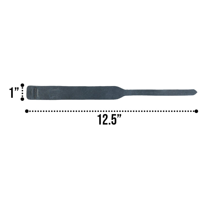 Detailed measurement of the navy Hide & Drink Minimalist Wristband showcasing its dimensions and adjustable features. Crafted from top-quality full grain leather, this rustic bracelet highlights the artisan skills in small batch production by StockyardX in La Antigua Guatemala.