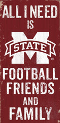 Mississippi State Bulldogs Sign Wood 6x12 Football Friends and Family Design Color - Special Order - Team Fan Cave