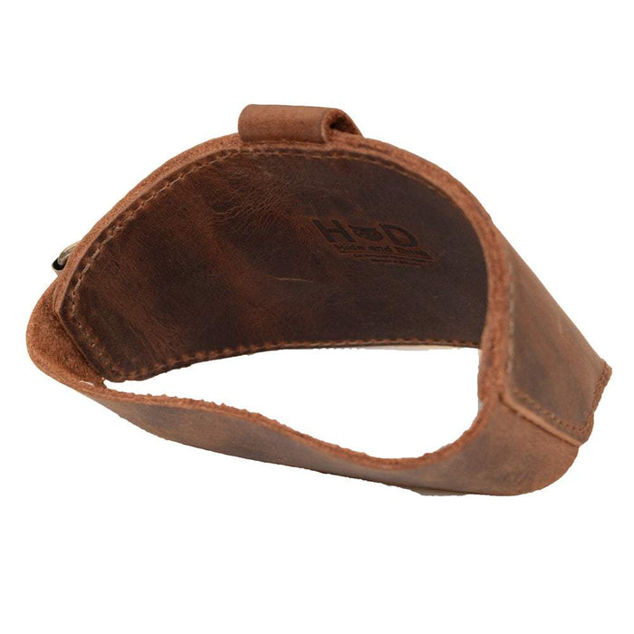 Inside view of the Motorcycle Boot Protector, handmade by Hide & Drink. Its sleek and sturdy design protects your boots from the shifter while adding style to your biker gear. Crafted from full grain leather, this shoe cover reflects artisan quality and hand-sewn excellence from La Antigua Guatemala.