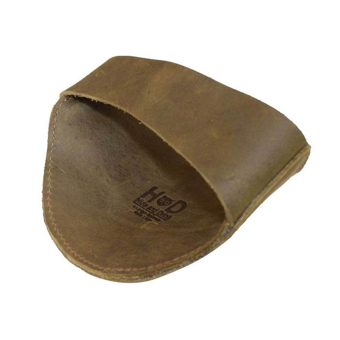 Underside of the olive green Motorcycle Boot Protector by Hide & Drink, showcasing its handmade quality designed to safeguard shoes from shifter wear. Made with full grain leather, this shoe cover is a perfect addition to any biker's gear, crafted with artisan excellence from La Antigua Guatemala.