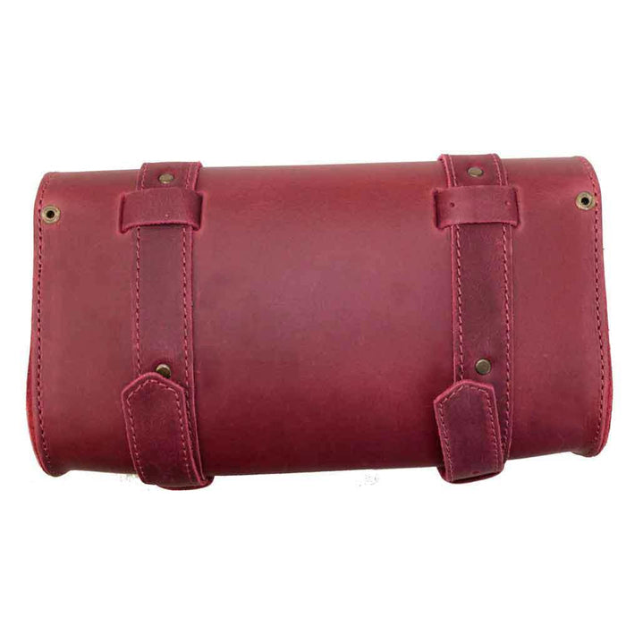 Hide & Drink Leather Motorcycle Tool Bag displaying quality craftsmanship in Full Grain Leather, tailored for bikers needing a functional Biker Bag for Tools and Essentials. This practical Handlebar Bag with Adjustable Straps also serves as a reliable Tool Organizer, made with love in La Antigua Guatemala & Oaxaca Mexico.