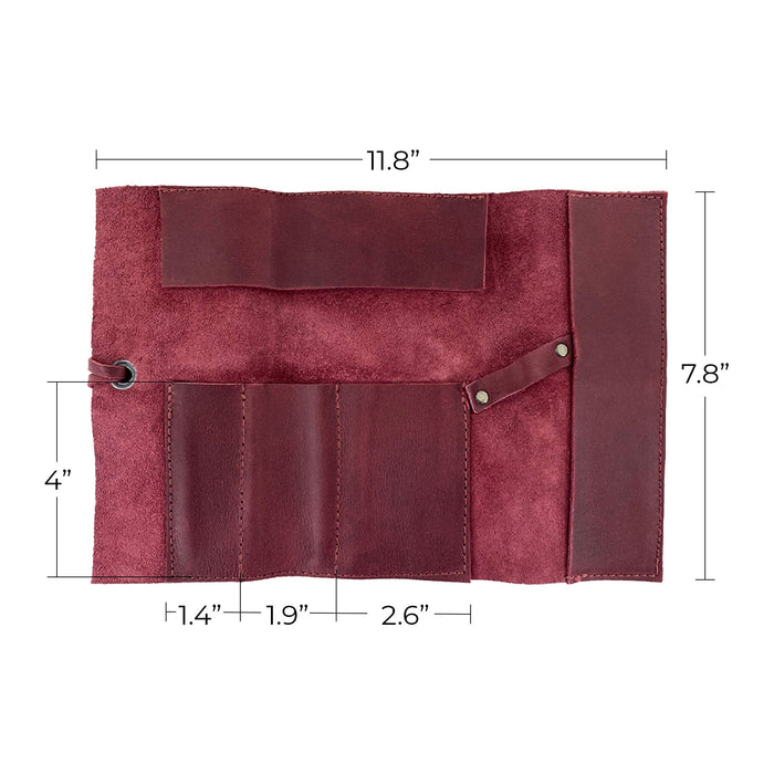 A close-up of Hide & Drink Multi Purpose Pencil Roll, emphasizing its fine stitching and quality leather. Perfect for keeping your tools organized, this rustic pouch is handcrafted with attention to detail.