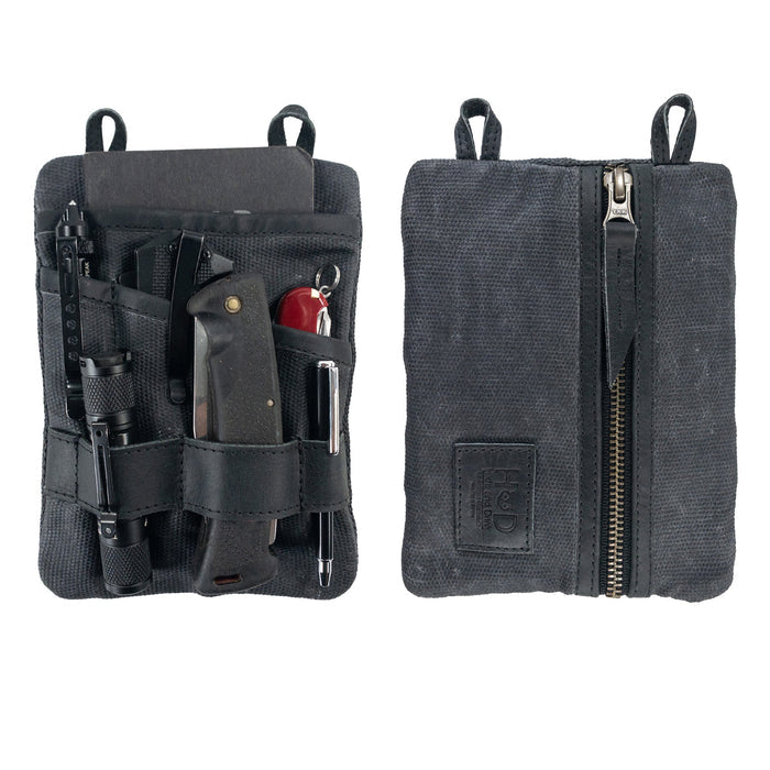 Multi-tool Pocket Pouch - XL by Hide & Drink showcasing a unique design with quality craftsmanship for everyday utility. Multi-Tool Pocket Pouch XL, Compact Multipurpose EDC Zippered Bag, Mini Camping Tool Case, Knife Holster, Handmade Slim Organizer, Waxed Canvas, StockyardX, Small Batch Production, Artisan, Handmade in La Antigua Guatemala & Oaxaca Mexico.