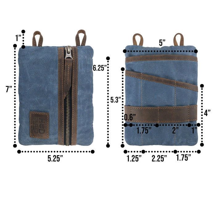 Front view of the black Multi-tool Pocket Pouch - XL by Hide & Drink, showcasing its sturdy design ideal for carrying small tools or personal items. Multi-Tool Pocket Pouch XL, Compact Multipurpose EDC Zippered Bag, Mini Camping Tool Case, Knife Holster, Handmade Slim Organizer, Waxed Canvas, StockyardX, Small Batch Production, Artisan, Handmade in La Antigua Guatemala & Oaxaca Mexico.