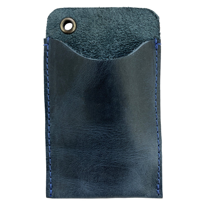 A sleek Multitool Pocket Sleeve EDC by Hide & Drink, crafted in blue full grain leather, perfect for everyday organization. This artisan product is hand cut and sewn, representing the rich heritage of small batch production in La Antigua Guatemala.