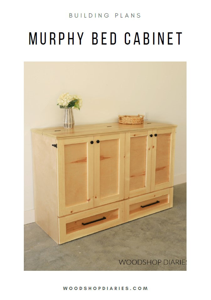 DIY murphy bed cabinet building plans – finished natural pine cabinet with shaker doors and bottom drawers