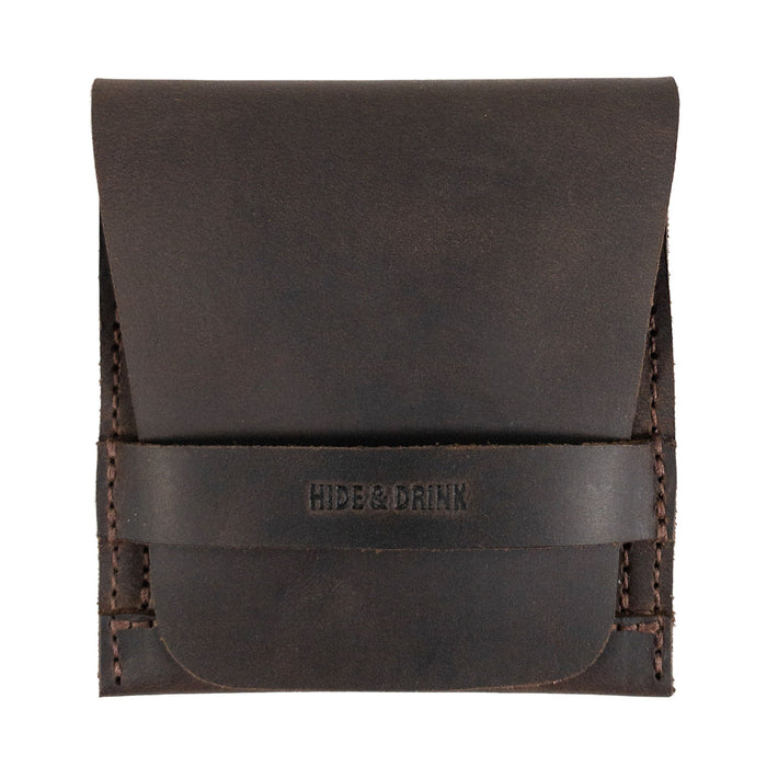 Front view of a Needle Case by Hide & Drink, crafted from Full Grain Leather. This handmade item showcases small batch production, being hand cut and hand sewn by artisans in La Antigua Guatemala & Oaxaca Mexico.