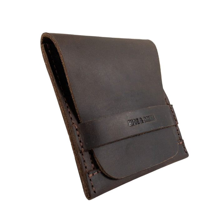 Side perspective of the Needle Case by Hide & Drink, made from premium Full Grain Leather. This handmade item reflects small batch production techniques, with expert hand cut and hand sewn craftsmanship.