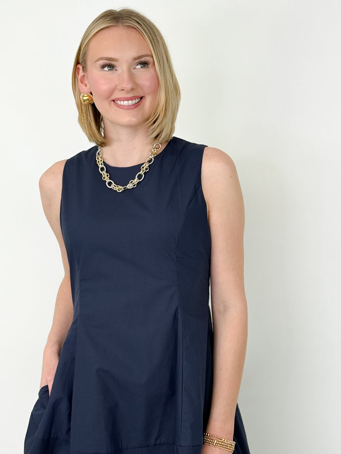 Nikita - Navy Poplin Midi Dress