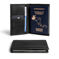 Open Passport Case With Card Holder by Hide & Drink in sleek black leather, accommodating a passport and credit cards. A perfect mix of practicality and style, this travel accessory is made from full grain leather and reflects artisan craftsmanship, with small batch production completed in La Antigua Guatemala & Oaxaca Mexico.