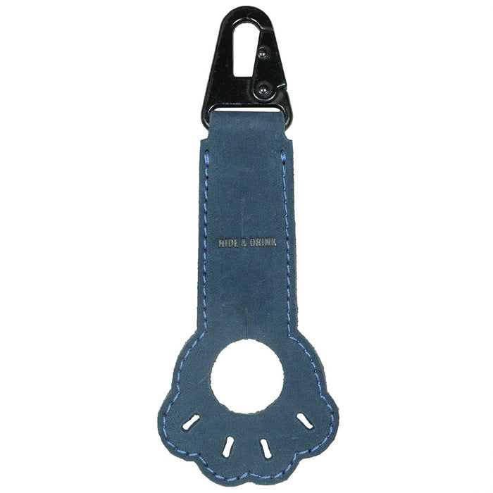 Blue thick full grain leather Paw Bottle Holder by Hide & Drink, perfect for dog lovers. This belt holder is a travel essential, handcrafted with care and featuring artisan details from La Antigua Guatemala's small batch production.