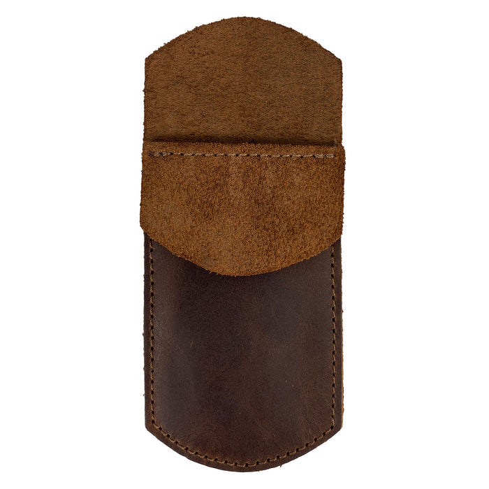 Heavy Duty Hide Pen Pocket made of full grain leather, featuring a soft suede flap, perfect as a pocket protector for pencils and pens. Ideal for use as a pen holder for shirt pockets, lab coats, and backpacks, this artisan-made accessory is hand cut and hand sewn in La Antigua Guatemala. Perfect choice for office and work essentials. StockyardX quality guaranteed.