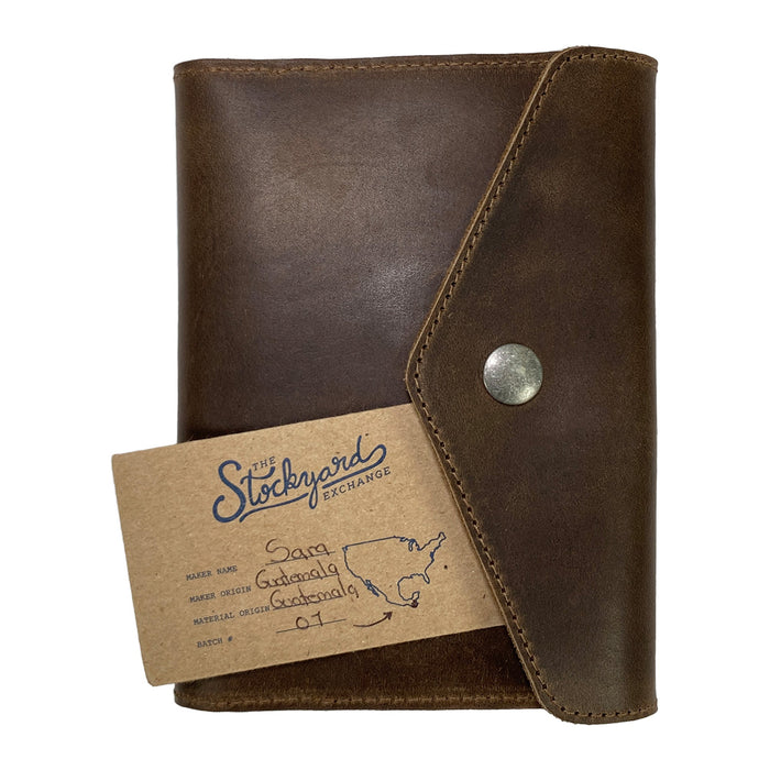 Personalized Leather Worx Pocket Notebook Cover for Moleskine (3.5 x 5.5 in.) featuring a name card, showcasing the unique handcrafted touch. Made from Full Grain Leather, this cover represents a blend of artisan quality and personal flair.