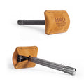 Highlighting the embossed logo on the Razor Head Cover by Hide & Drink, this full grain leather sheath protects your double edge safety razor. A practical shaving travel cover, it represents small batch production and artisan craftsmanship, being hand cut, hand sewn, and fire branded in La Antigua Guatemala & Oaxaca Mexico.