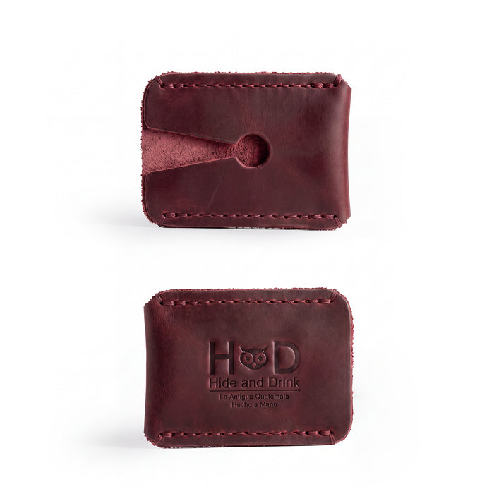 Razor Head Cover from Hide & Drink, front view highlighting a smooth finish and expertly cut leather. This double edge safety razor head protective sheath is both durable and stylish, made by artisans in Guatemala.