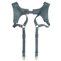 Dusty blue version of Renaissance Suspenders by Hide & Drink, illustrating their unique style. These back support harness for men are perfect for groomsmen, crafted from full grain leather.