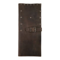 Riveted Chef Knife Case by Cast Leather Co., displayed in a vertically oriented view, emphasizing its sturdy full grain leather build. Ideal for culinary enthusiasts, this handmade artisan product integrates stockyardX small batch production, expertly made in La Antigua Guatemala & Oaxaca Mexico.