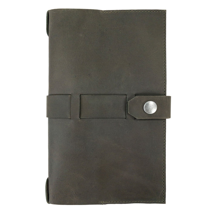 Interior view of Hide & Drink's Riveted Field Note Cover for Moleskine (5 x 8.25 in.) Notebook NOT Included, featuring a luxurious black leather lining. Perfect for protection and style, this cover is artisan-crafted in La Antigua Guatemala & Oaxaca, Mexico.