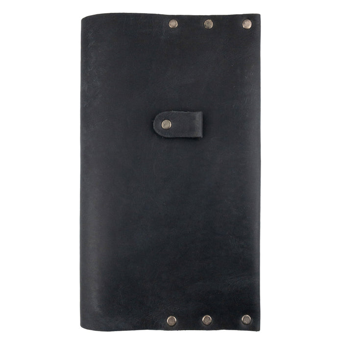 Hide & Drink presents the Riveted Journal Cover (5 x 8.50 in.), featuring a sleek design made from full grain leather. This cover not only protects your notebook but also embodies a vintage aesthetic with its hand crafted details. The Riveted Journal Cover for Notebook (5 x 8.50 in.) (Notebook Not Included) is a testament to small batch production and artisan skills, made with care in La Antigua Guatemala.