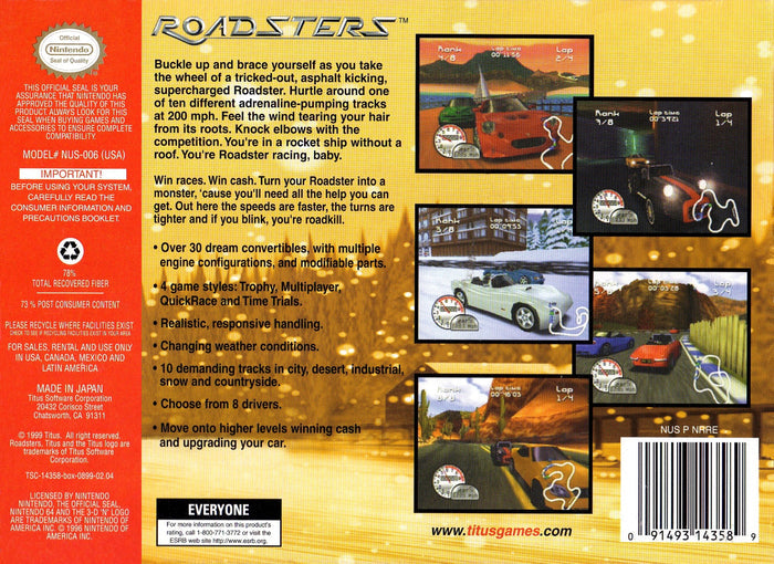 Roadsters N64 - Video Game - Used - CaveGamers - Image 2