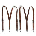 Hide & Drink Rustic Slim Suspenders made of Full Grain Leather, featuring a classic X back design. Ideal for formal occasions like weddings, offering shoulder support and style. Handmade in La Antigua Guatemala with artisan craftsmanship.