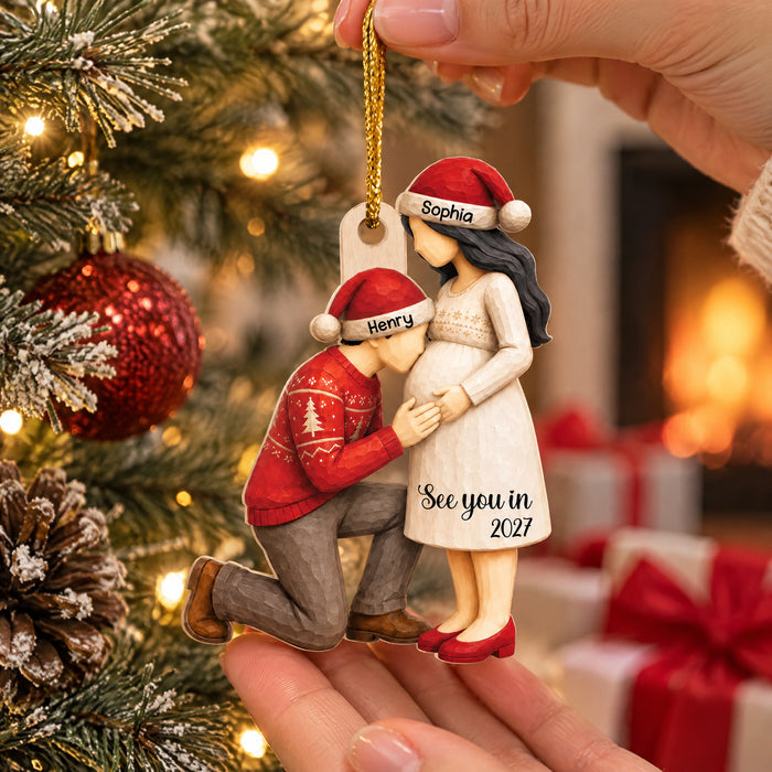See You Soon - Personalized Acrylic Ornament, Expecting Parents Baby Bump Christmas Keepsake Gift