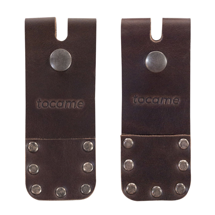 Set of 2 Flip Sleeves for Mute Drum Key Tool, Tuner & Dampener (Drum Key and Coin Not Included) by tocame, displaying the back and front views of the elegant leather design. This handmade item combines durability with aesthetics, perfect for musicians who appreciate quality craftsmanship.