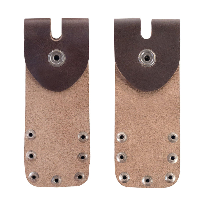 Set of 2 Flip Sleeves for Mute Drum Key Tool, Tuner & Dampener (Drum Key and Coin Not Included) by tocame, illustrating the unique design with a mixture of suede and full grain leather. An artisan's touch from La Antigua Guatemala ensures this product is both practical and stylish.