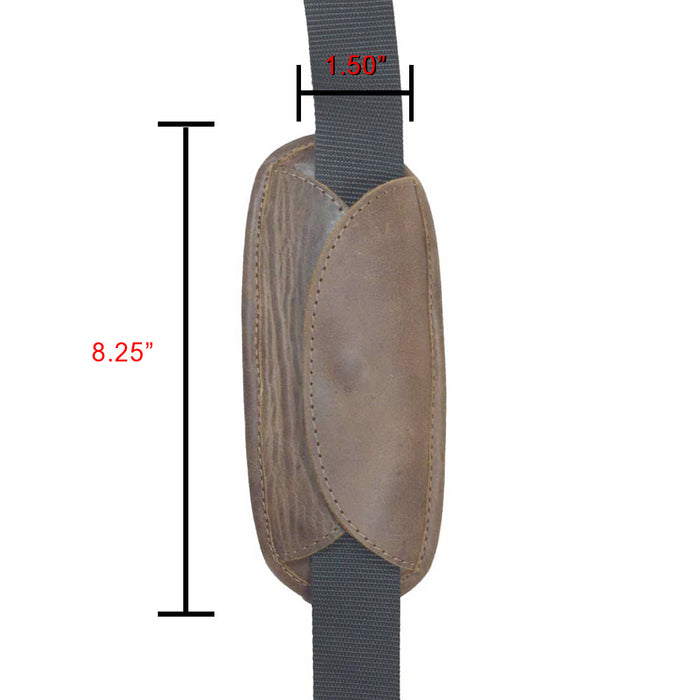 Dimensions and design of the Hide & Drink Shoulder Pad Replacement, highlighting its functional use as a Shoulder Pad Replacement for Briefcases & Messenger Bags, Laptop Cases, Satchels, made from premium full grain leather with artisan hand sewing in La Antigua Guatemala & Oaxaca Mexico.