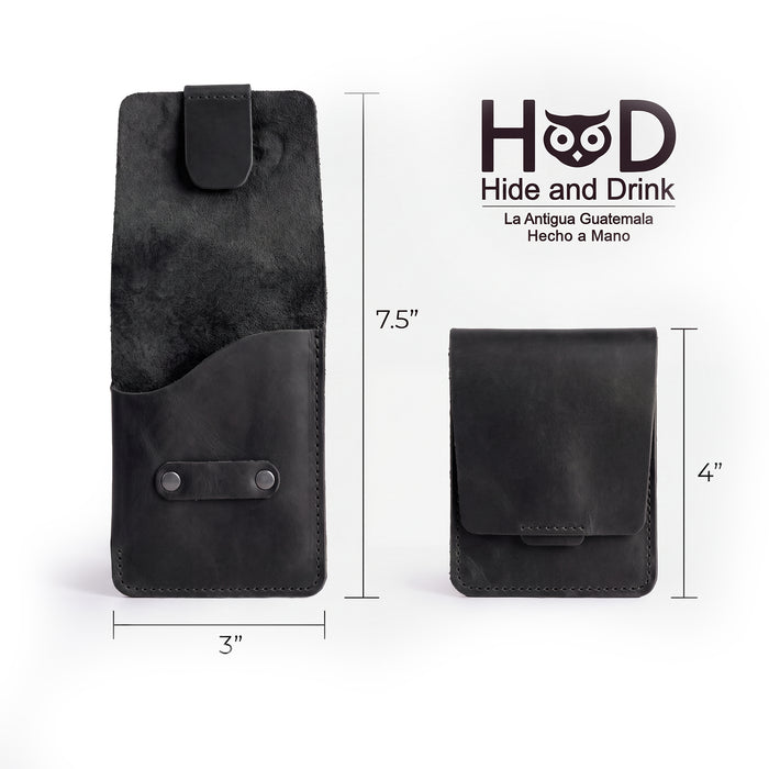Hide & Drink Slim Card Holder showcasing its vertical design, perfect for organizing cards and cash. This full grain leather wallet holds up to 4 cards plus folded bills, handcrafted with care in La Antigua Guatemala.