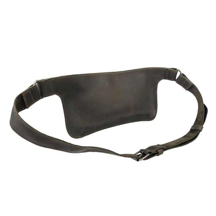 Slim Fanny Pack by Hide & Drink with a view showcasing its color and craftsmanship, illustrating its value as an everyday narrow waist bag. This unique piece is handmade from high-quality full grain leather.