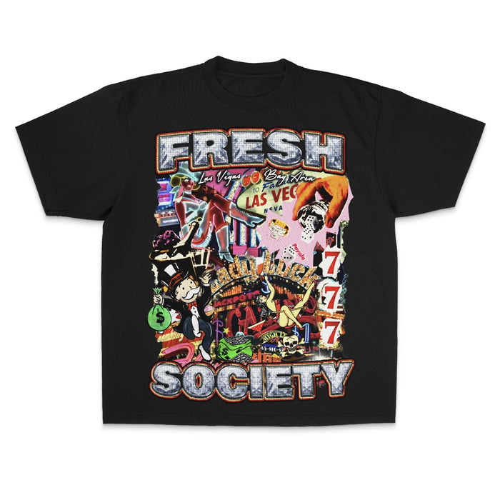 Black T-shirt featuring Sneaker Con 2025 design with front and back graphics, made on a premium tee for sneaker enthusiasts attending Sneaker Con Las Vegas