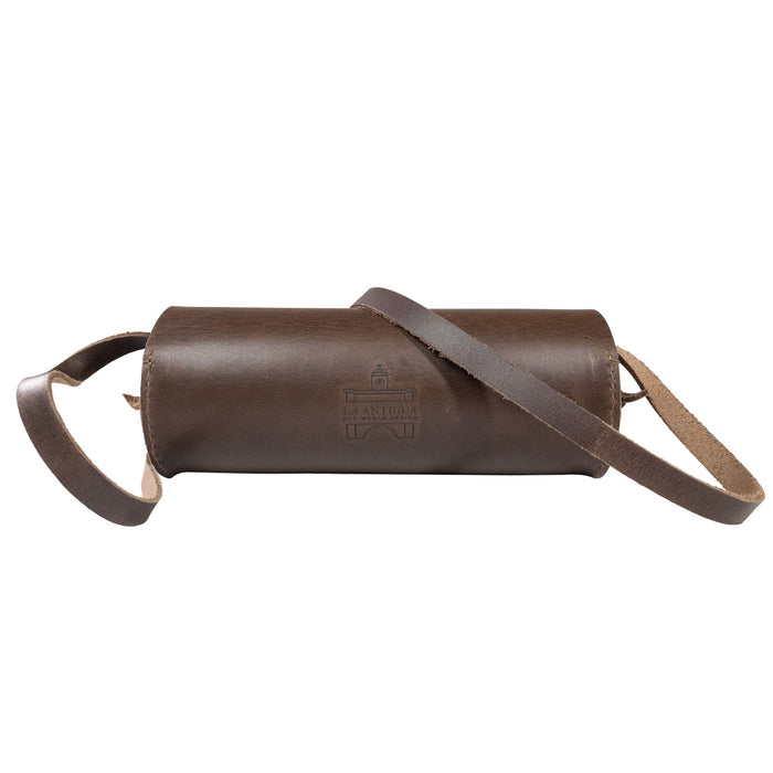 Stylish La Antigua Spotting Scope Case featuring the brand logo. This rustic travel case is not just a protective sleeve for your spotting scope, but also an elegant accessory. Made from high-quality full grain leather, this handmade artisan product represents small batch production excellence from La Antigua, Guatemala.