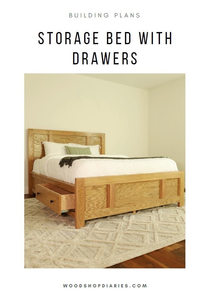 DIY storage bed with built-in side drawers – printable PDF building plans